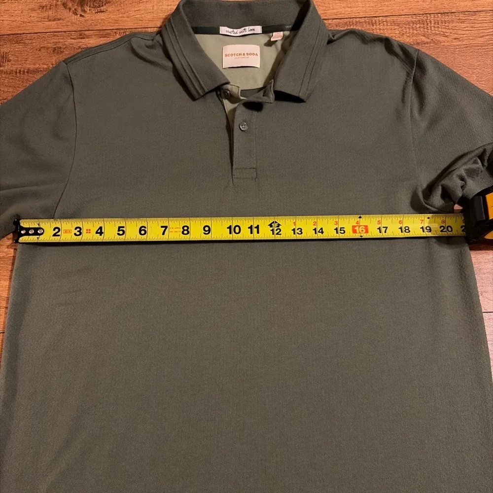 Scotch & Soda Mens Regular Fit Polo Shirt Olive Green Large Pique Cotton Blend